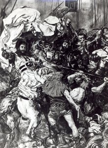 Slaget vid Grunwald den 15 juli 1410, detalj som visar stormästaren Ulrich von Jungingens död.